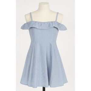 Polo Ralph Lauren Girls Blue & White Seersucker Ruffle Shoulder Dress – Size 8